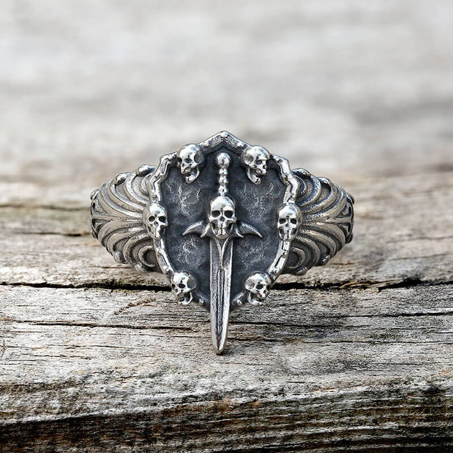Vintage Sword Stainless Steel Skull Ring Hover Image