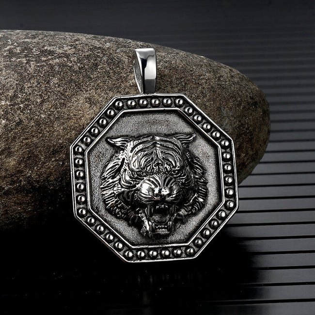 Vintage Tiger Head Stainless Steel Pendant Hover Image