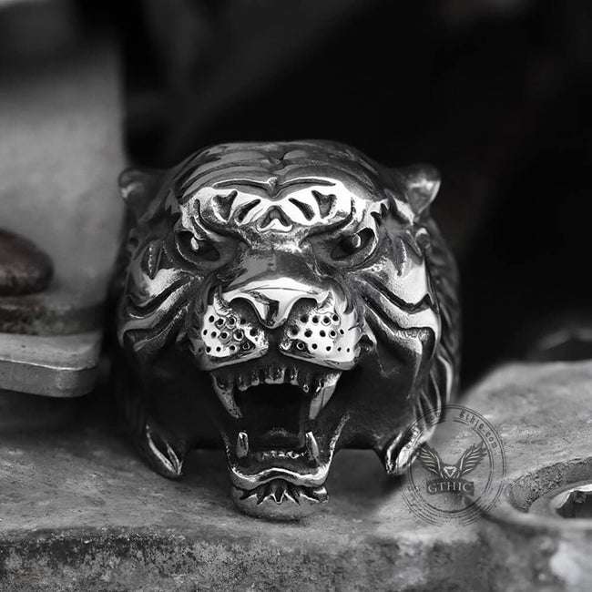 Vintage Tiger Stainless Steel Animal Ring Hover Image