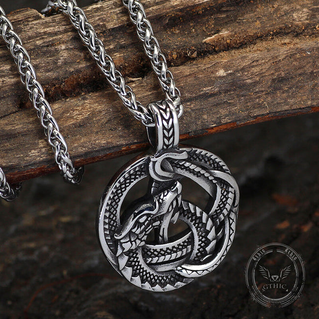 Vintage Viking Coiled Dragon Stainless Steel Pendant Hover Image