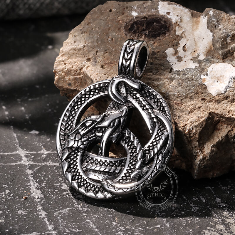 Vintage Viking Coiled Dragon Stainless Steel Pendant