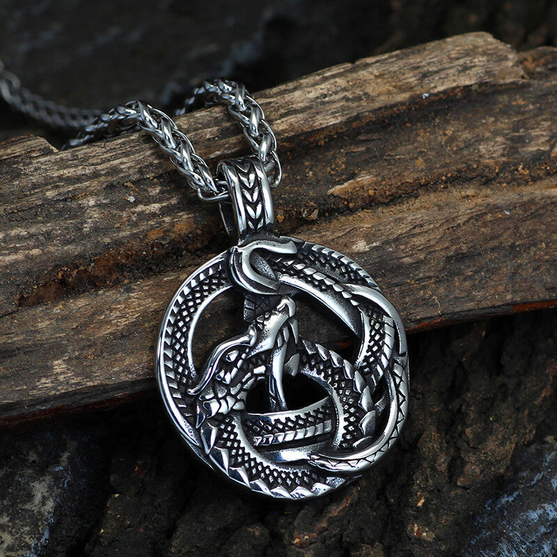 Vintage Viking Coiled Dragon Stainless Steel Pendant