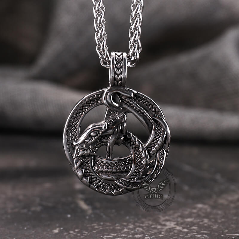 Vintage Viking Coiled Dragon Stainless Steel Pendant