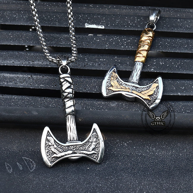 Vintage Viking Raven Axe Stainless Steel Pendant Hover Image