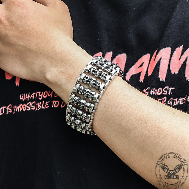 Wide Skull Stainless Steel Biker Bracelet Main Image