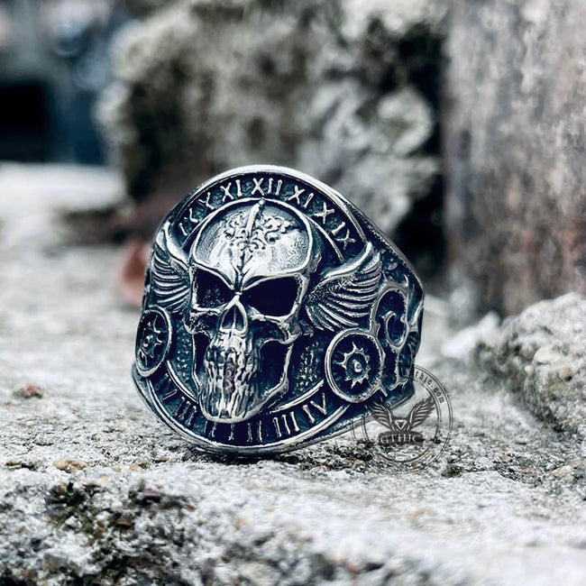 Winged Skull Stainless Steel Biker Ring Main Image