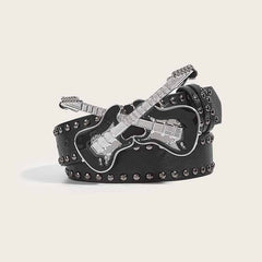 Y2K Fashion Double Guitar Buckle Rivet PU Leather Belt