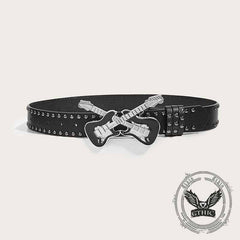 Y2K Fashion Double Guitar Buckle Rivet PU Leather Belt