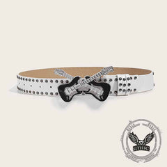 Y2K Fashion Double Guitar Buckle Rivet PU Leather Belt