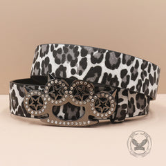 Y2K Leopard Gem Tiger Claw Buckle PU Leather Belt