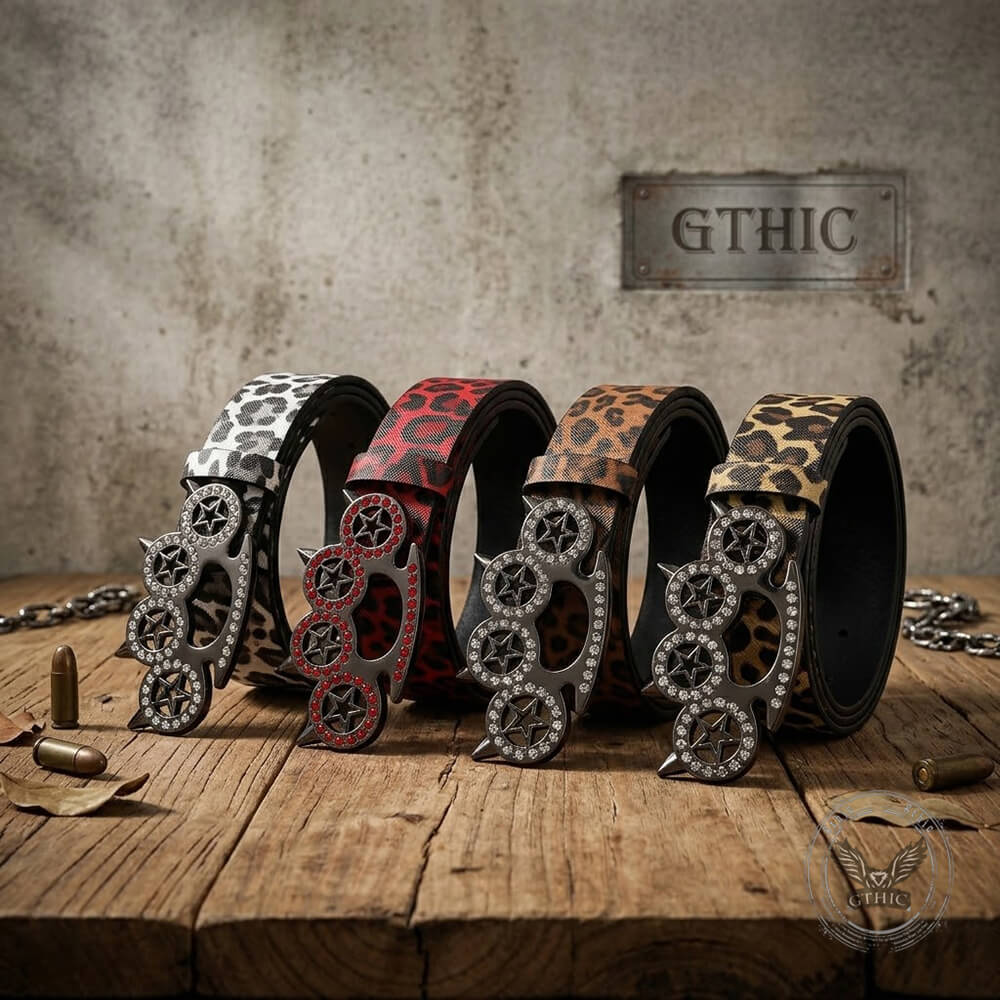 Y2K Leopard Gem Tiger Claw Buckle PU Leather Belt