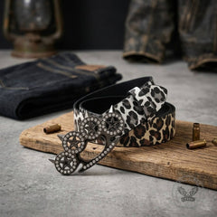 Y2K Leopard Gem Tiger Claw Buckle PU Leather Belt